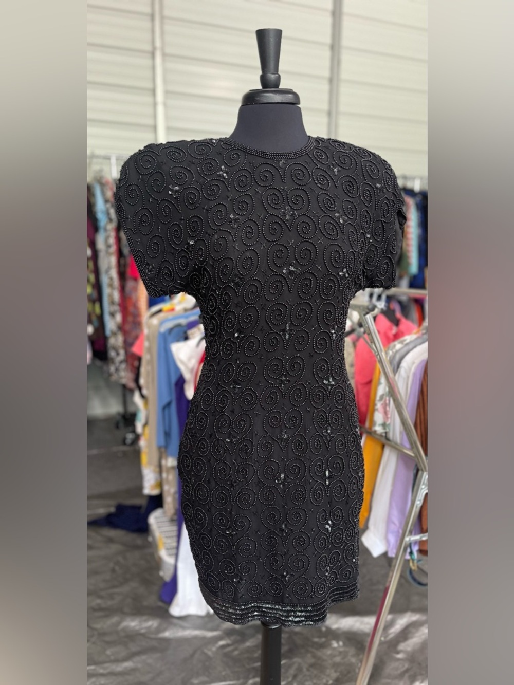 Vintage - Stenay Black Beaded Swirl Mini Dress